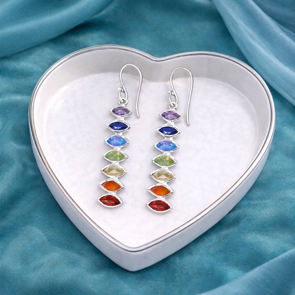 Silver tone Multicolor crystals Dangle Earrings - Picture 7 of 7